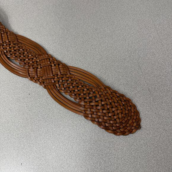 Neiman Marcus Woven Leather Belt Womens Large Brown Goldtone Buckle Wide Boho - Picture 5 of 6